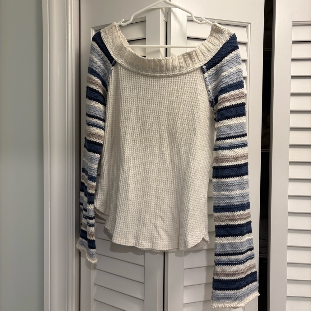 Altar’d State Off the Shoulder Bell Sleeve Sweater Waffle Knit Small